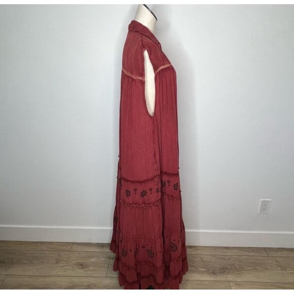 Free People Women Pretty Cozy Maxi Dress Maroon Size Small - Picture 12 of 14
